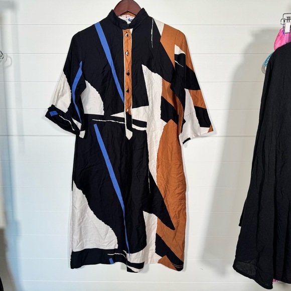 Vintage Catherine Oqust Black and Cream Dress Guessimate Size Medium Maybe Large - Picture 7 of 12